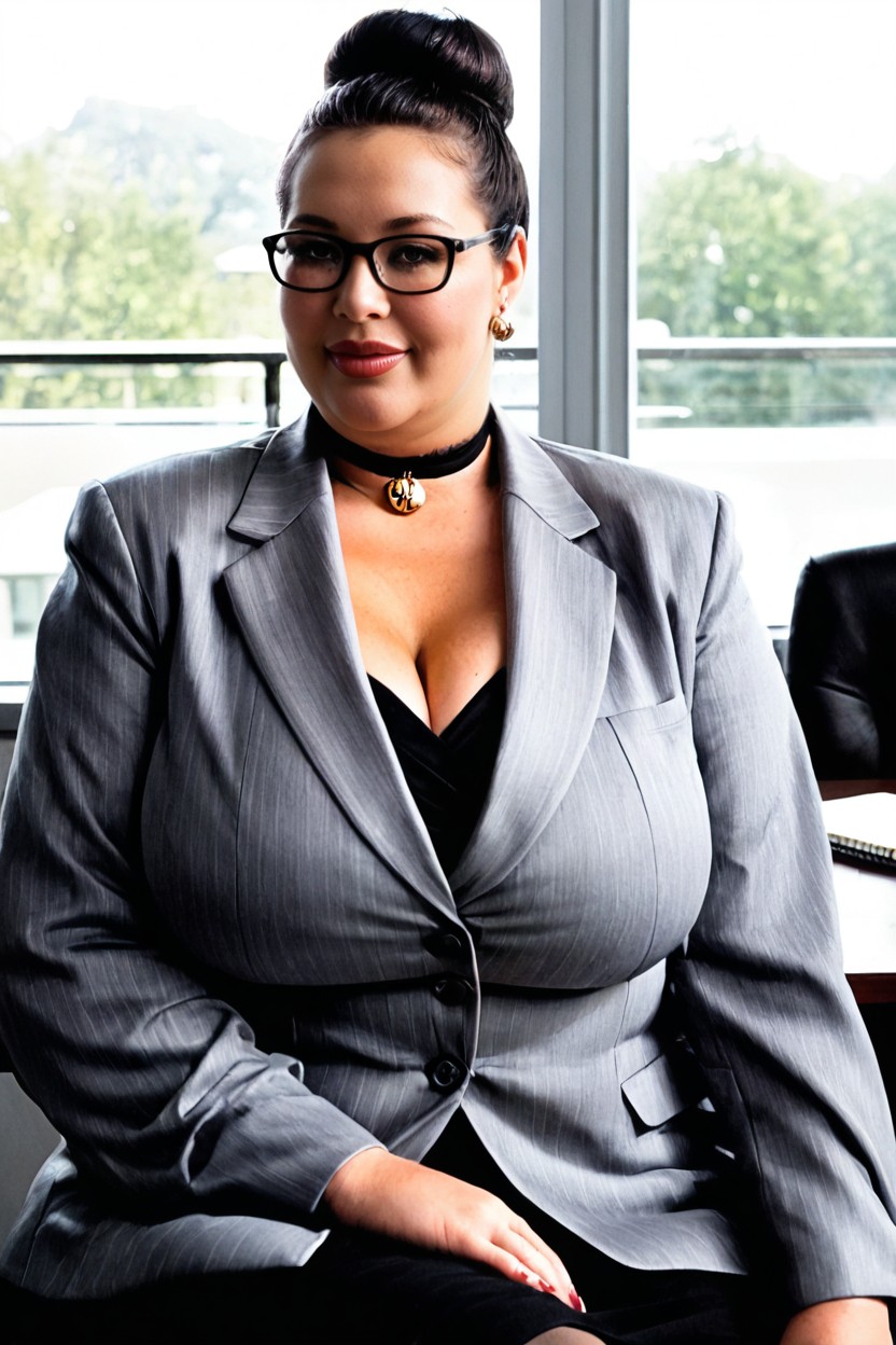 Sitting Down, Thick Red Lips, Competent Executive BBW AI Porn