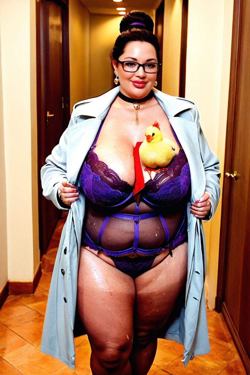High Angle, Sleek Interior, Thick Black Glasses BBW AI Porn