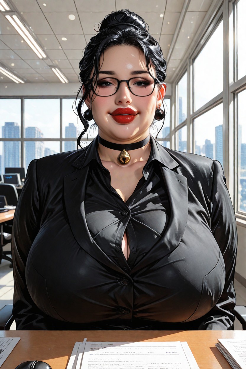 Hyper Fat, Modern Office, Front View BBW AI Porn