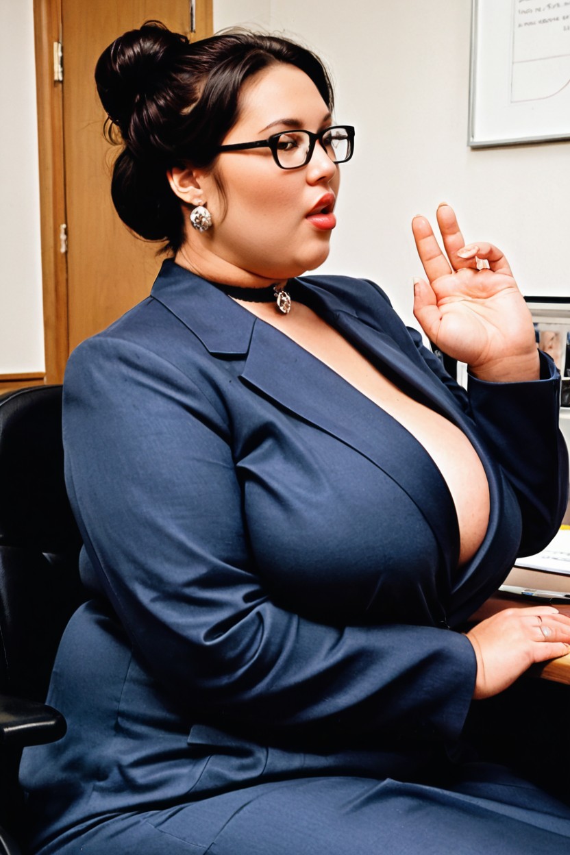 Bbw, Thick Black Glasses, Serious BBW AI Porn