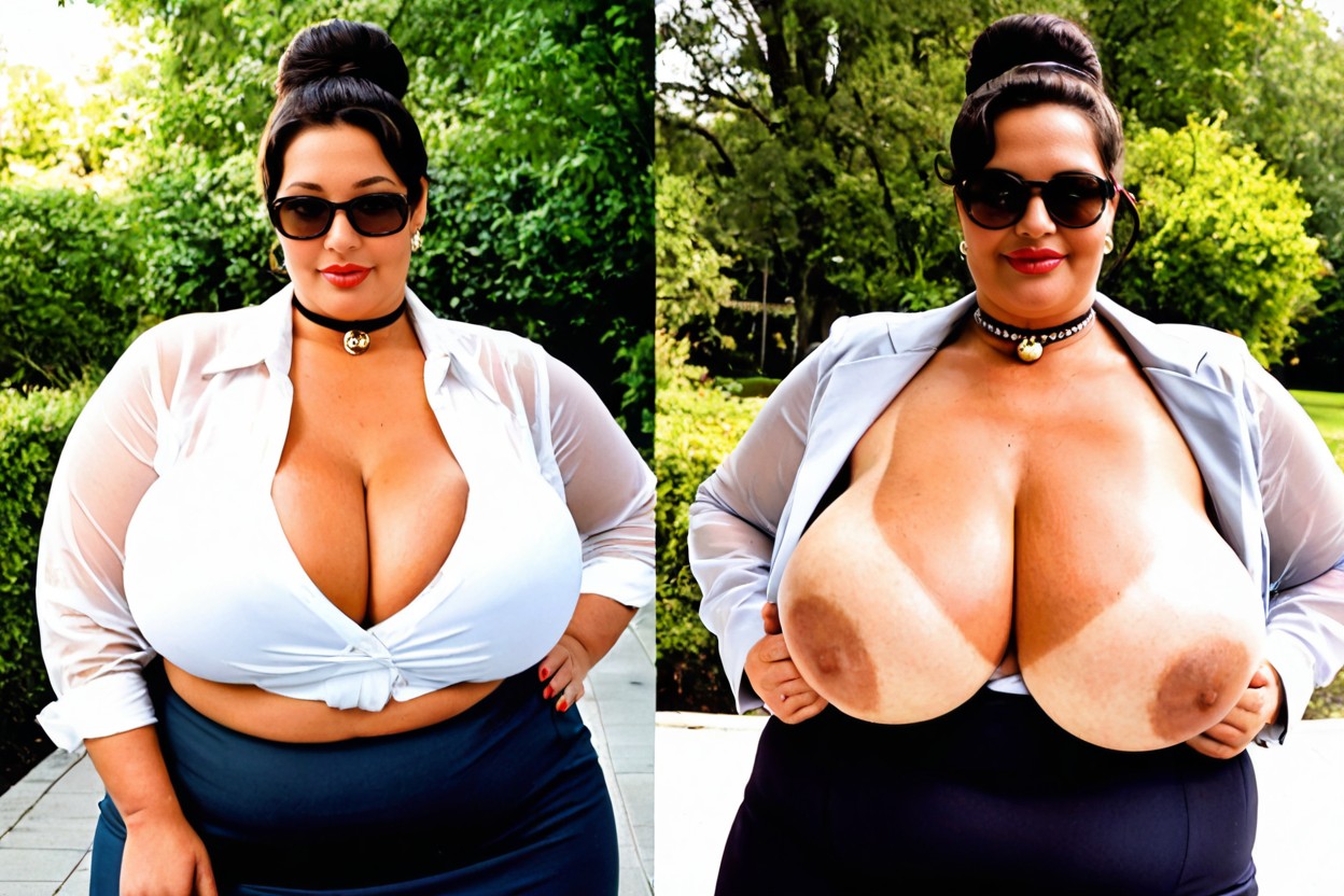 Long Black Office Skirt, Early Afternoon Park, Thick Glossy Red Lips BBW AI Porn