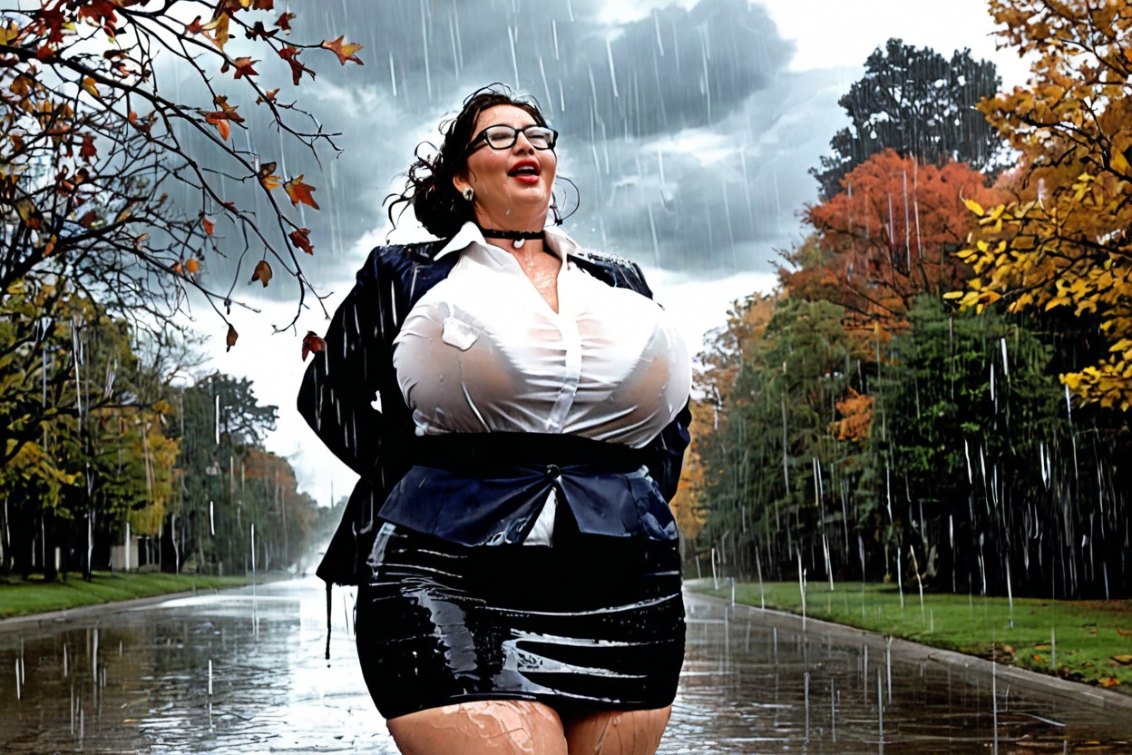 Competent Executive, Messy Hair Bun, Wet Ground BBW AI Porn