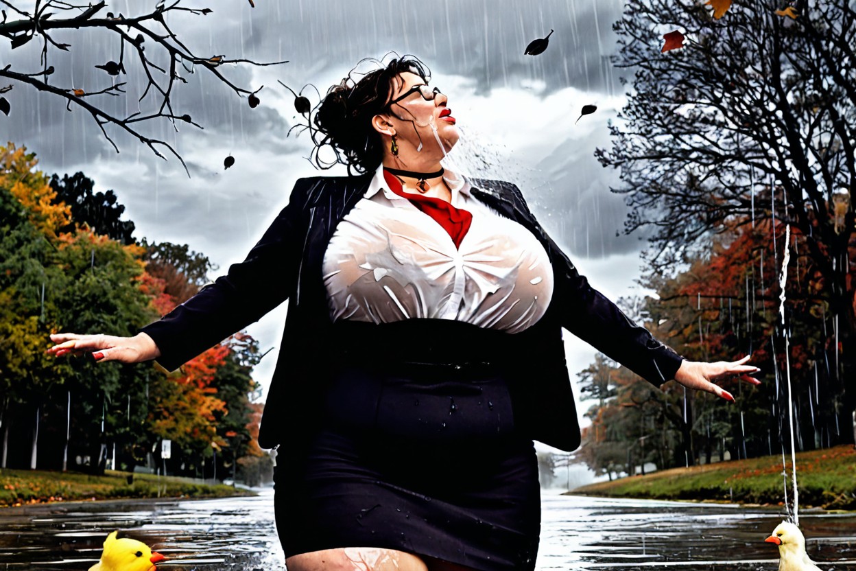 Wet Ground, Stormy Park, Dark Clouds BBW AI Porn