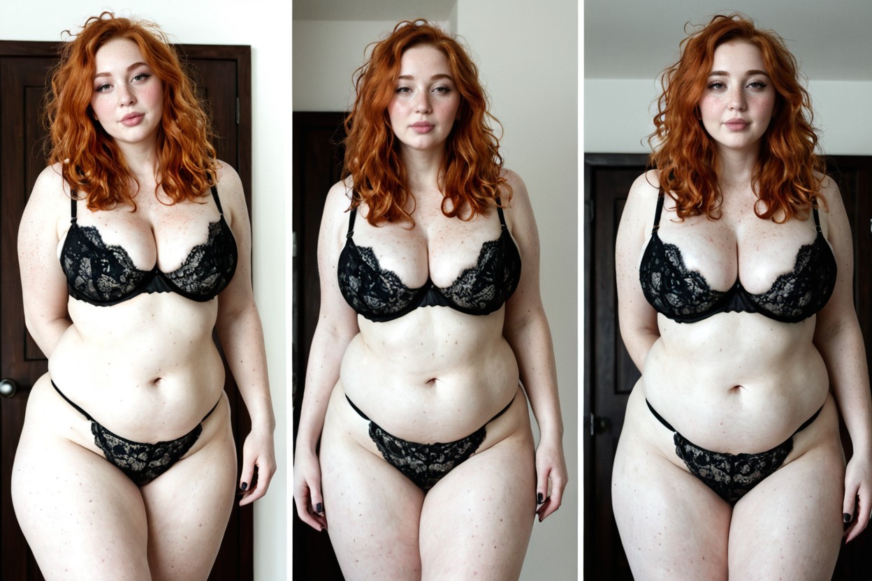 Goth Lace Bra, Freckles, Front View BBW AI Porn