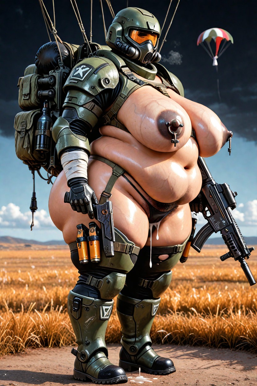 Robot Armor, Hyper Pubic Hair, Parachute Cord Fabric Pendants BBW AI Porn