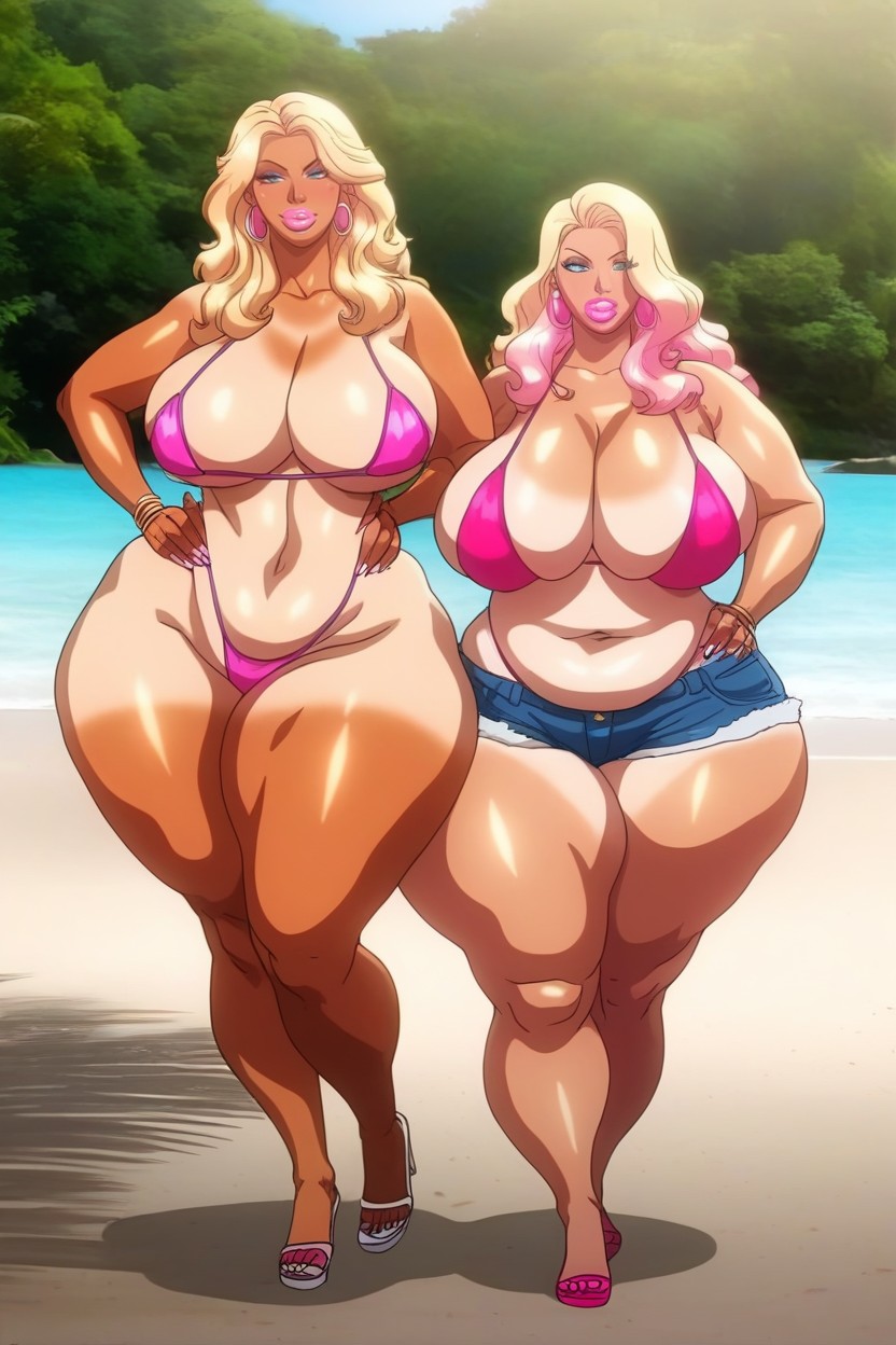 2 People, Pink Puffy Lips, Bimbo BBW AI Porn