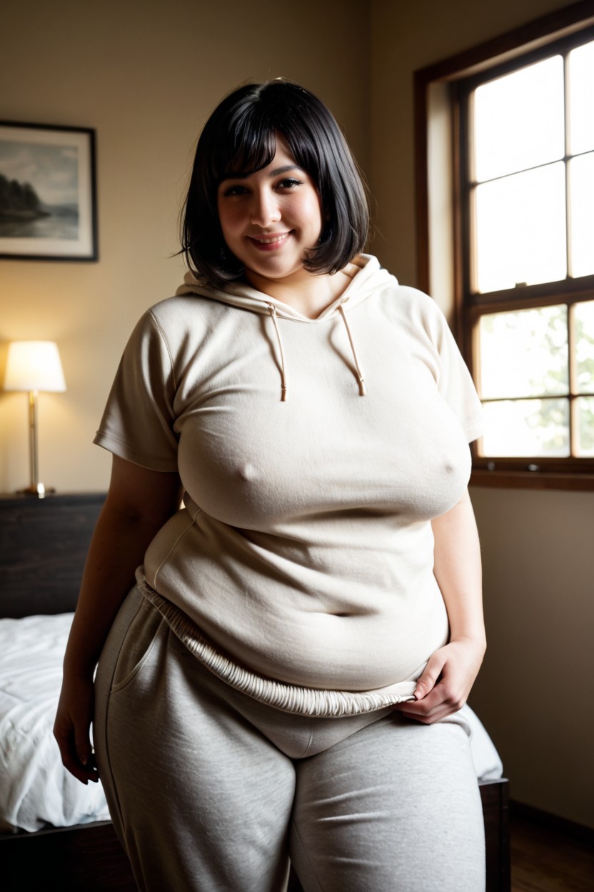 Curvy Body Line, Simple Decor, Soft Cotton T-shirt BBW AI Porn