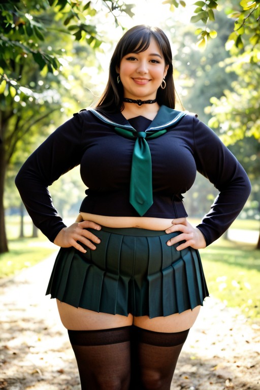 Gentle Wind, Healthy Obesity, Shoulder Length Hair BBW AI Porn