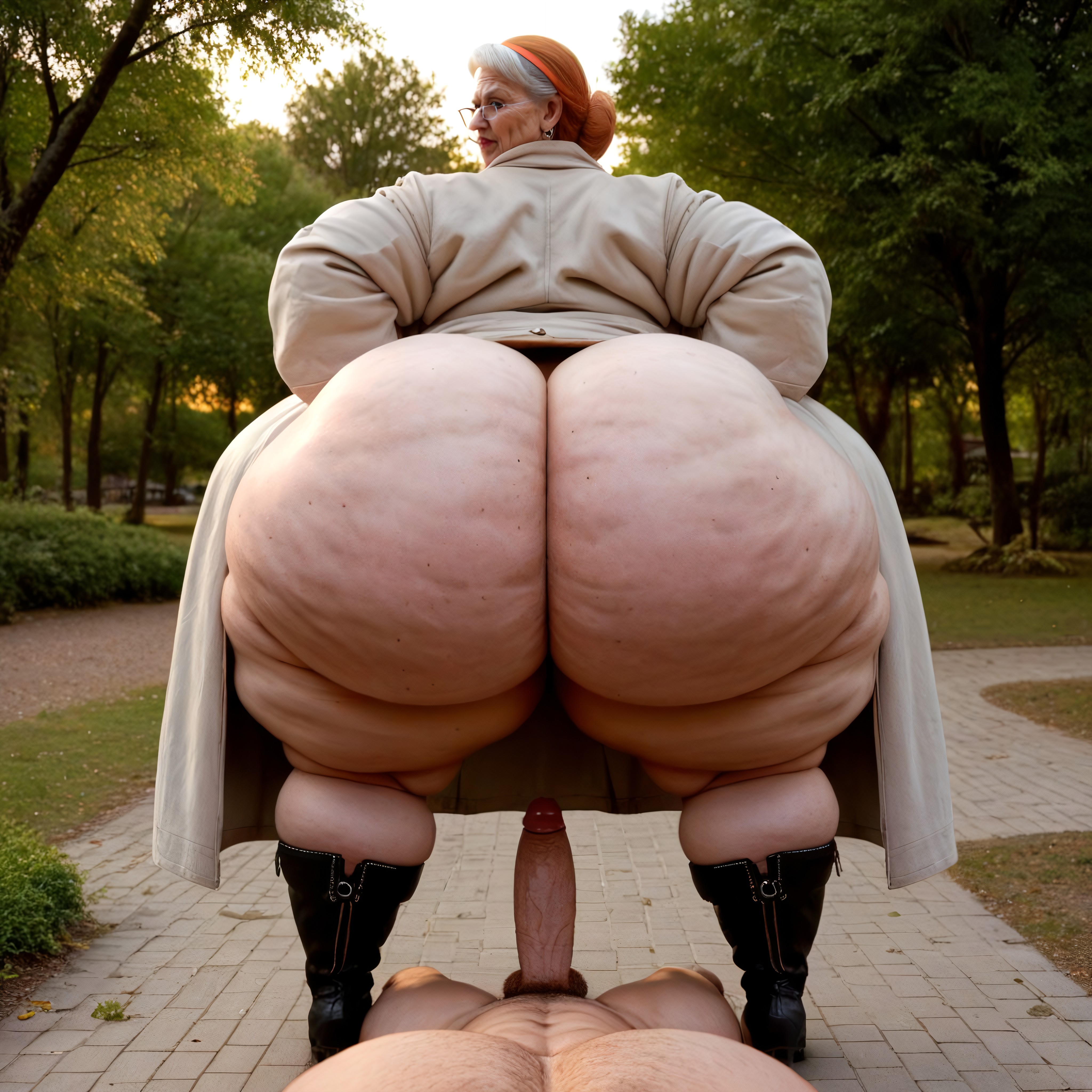 Ass Disproportionately Huge, Wearing Oversized Trench Coat, World Record Giant Ass BBW AI Porn
