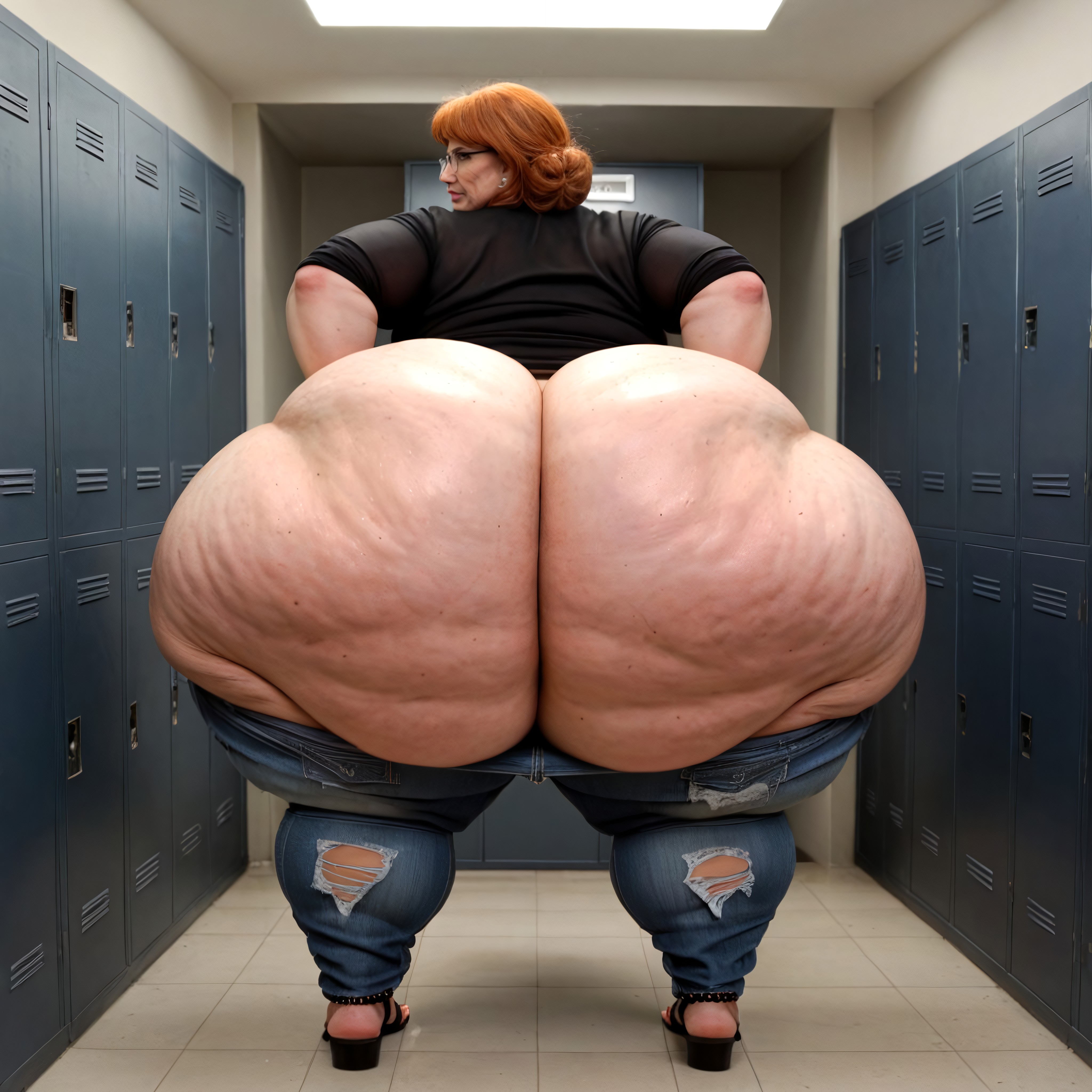 Locker Room, Top Down, Super Big Pear Shaped Ass BBW AI Porn