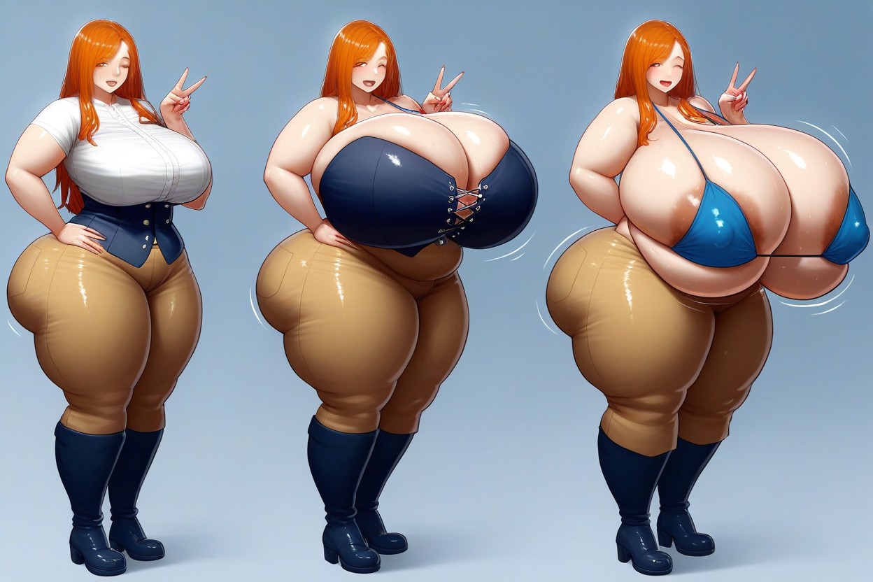 Standing, She Has The Most Perfect Unreal_plump_ultra-hyper_massively_huge_fat_breasts That Are Growing Many Times Larger Fuller, Asian BBW AI Porn