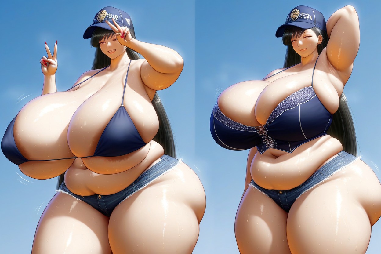 Asiatique, Wearing A Simple Black Peace Bikini Disappearing Under Her Vast Fatter_mega_bustier_curves, Breast Growth Porno IA BBW