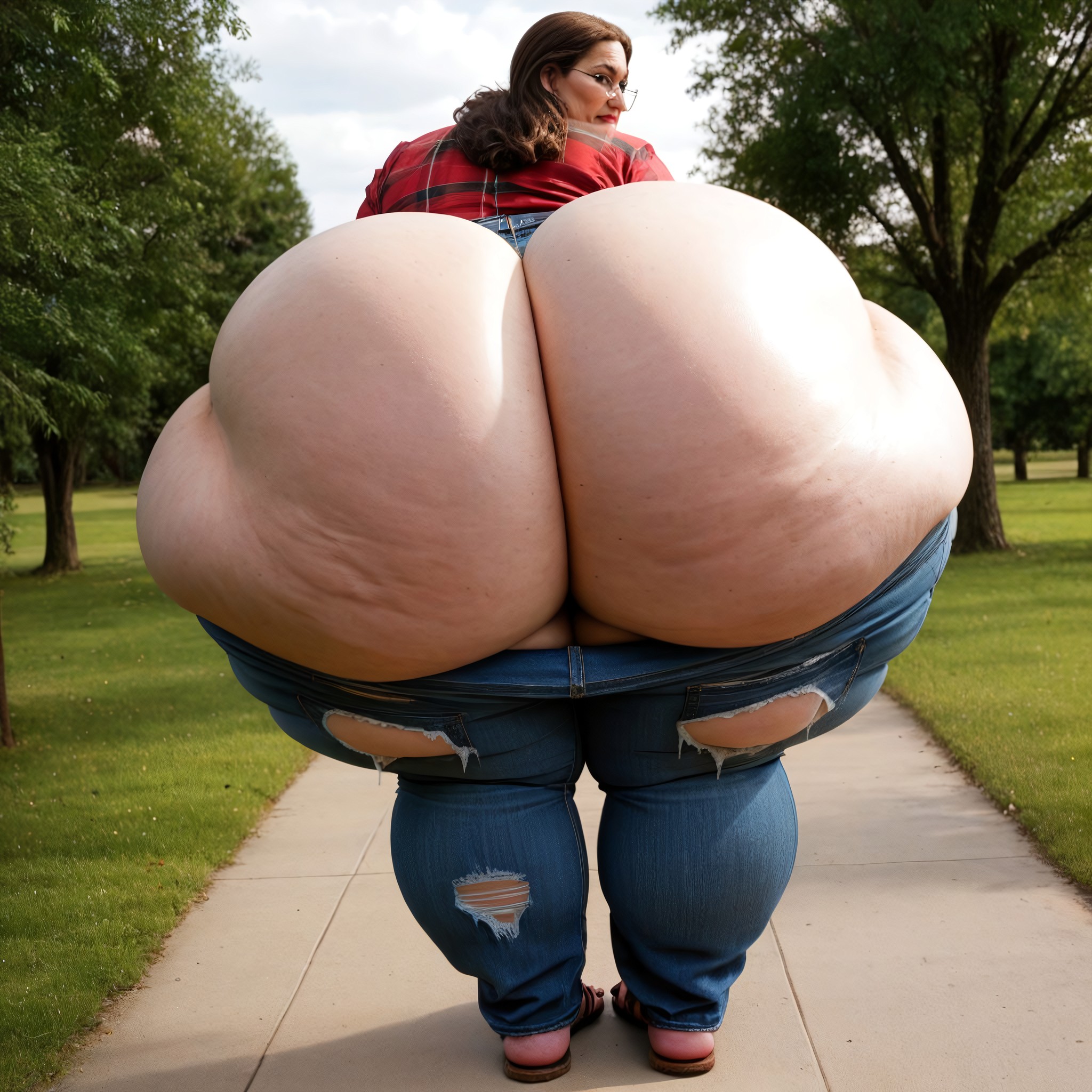 Super Big Pear Shaped Ass, Extremely Wide Hips, Jeans BBW AI Porn