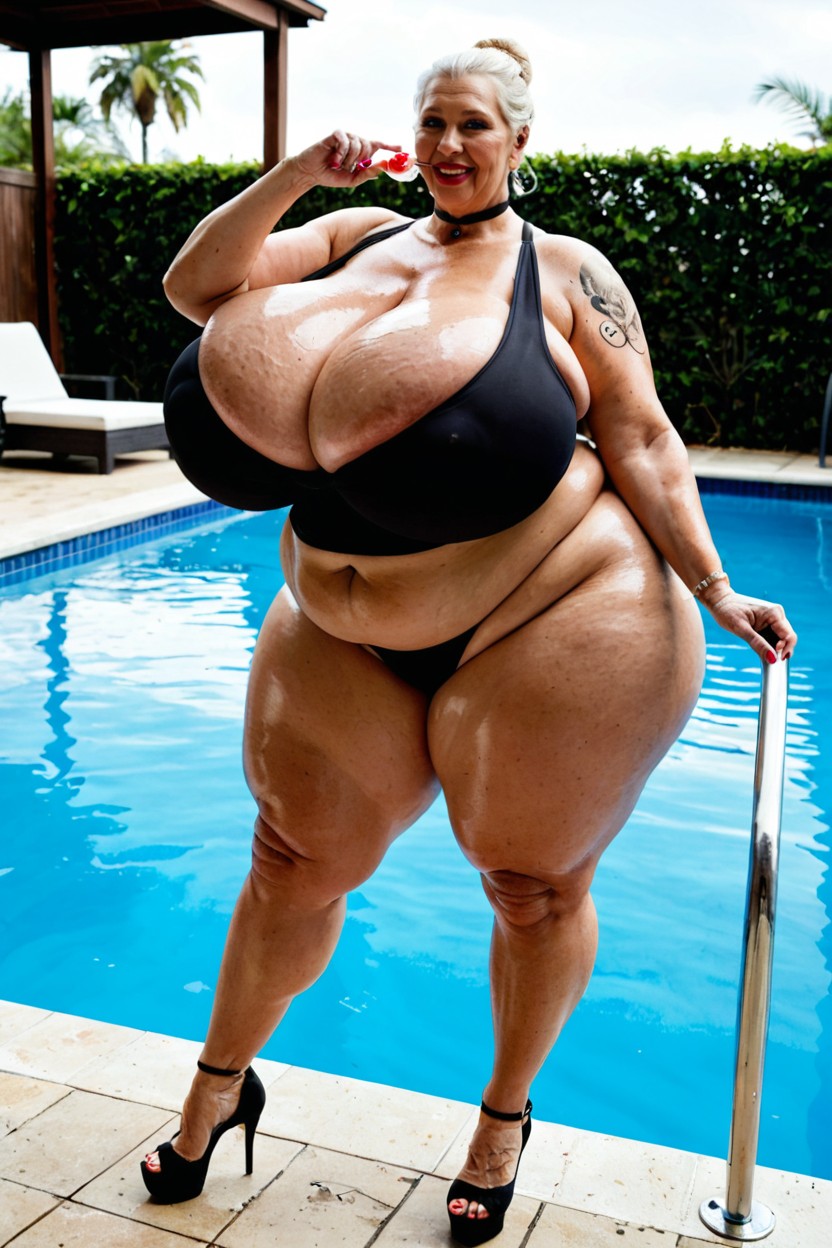 Bright Lighting, Exaggerated Butt, Oiled Skin BBW AI Porn
