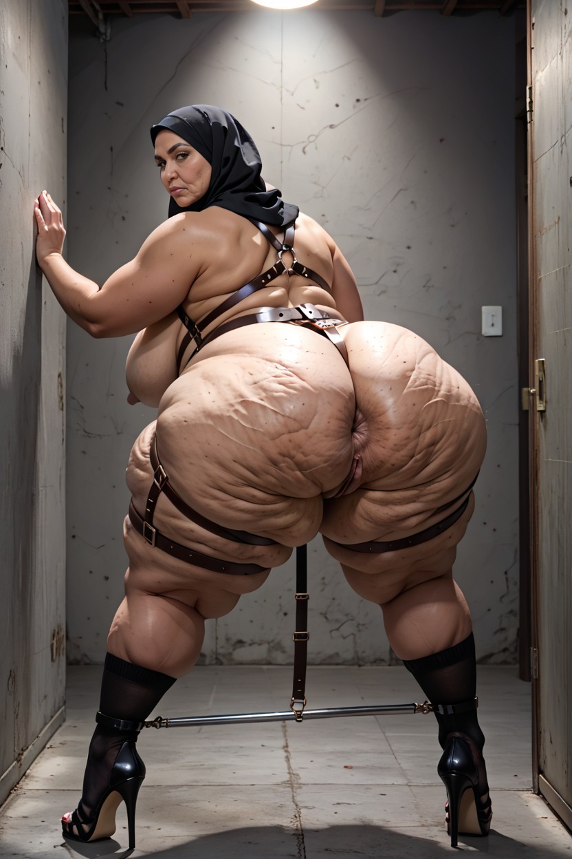 Standing In A Dark Room, Black Socks, Extremely Large Ass BBW AI Porn