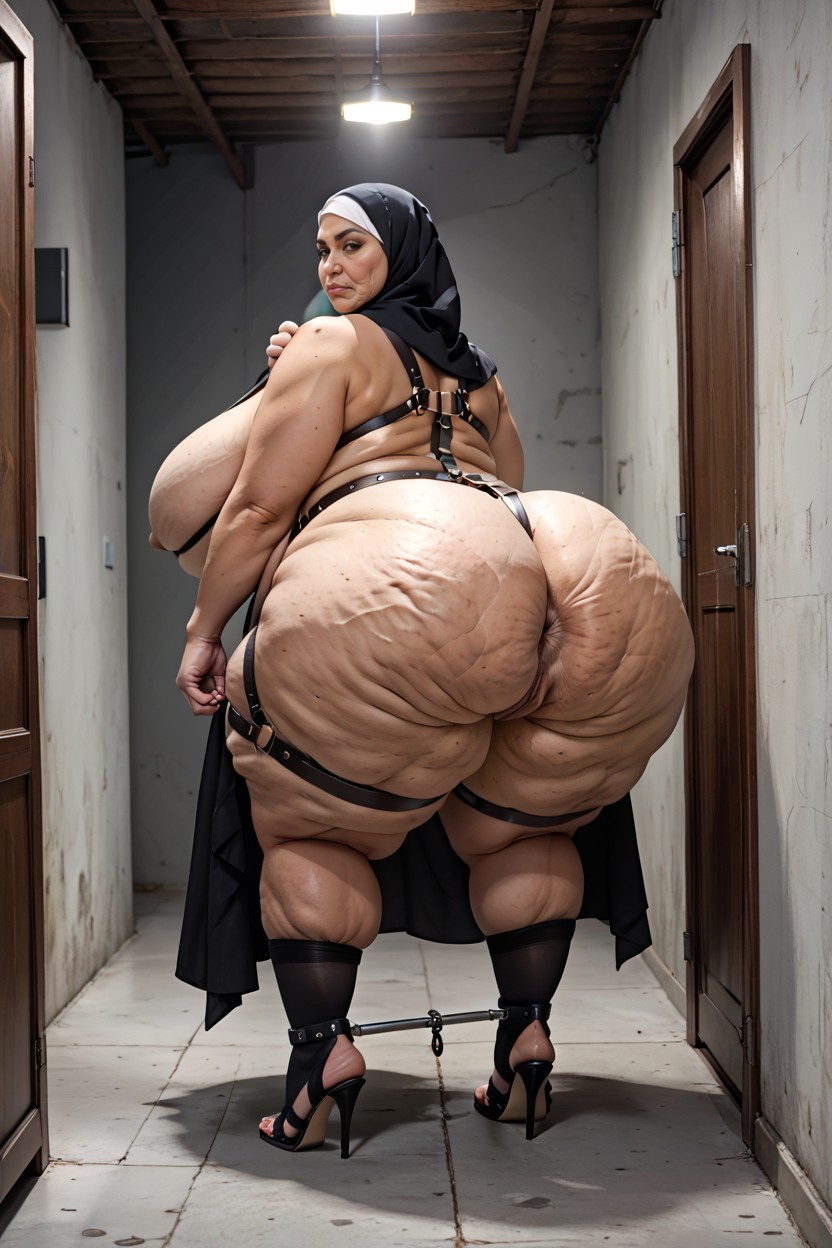 Tired, Pigeon-toed Stance, Standing In A Dark Room BBW AI Porn