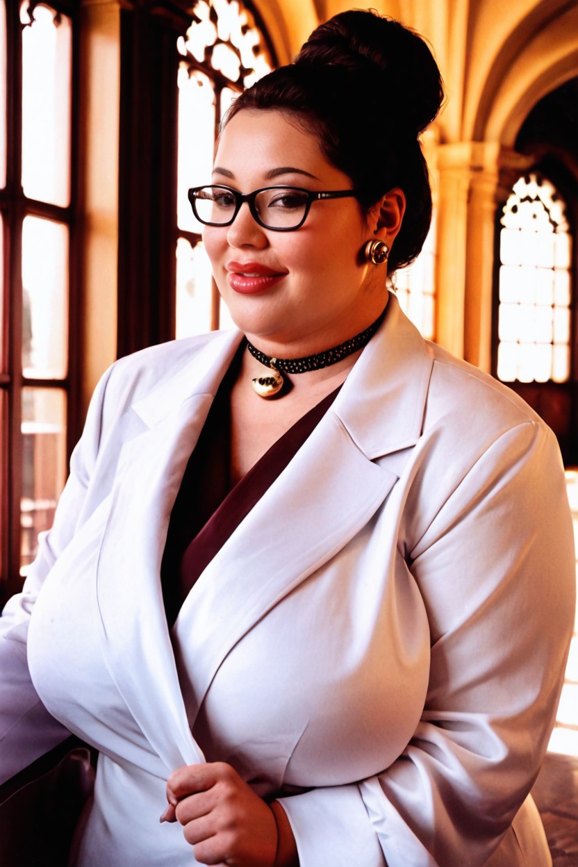 Medium Length Bun, Japanese Woman, Historic Architecture BBW AI Porn