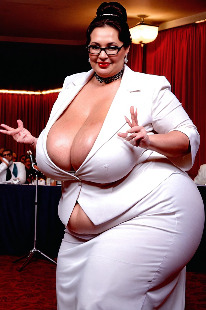 Conference Hall, Choker With Bell, Talker Podium BBW AI Porn