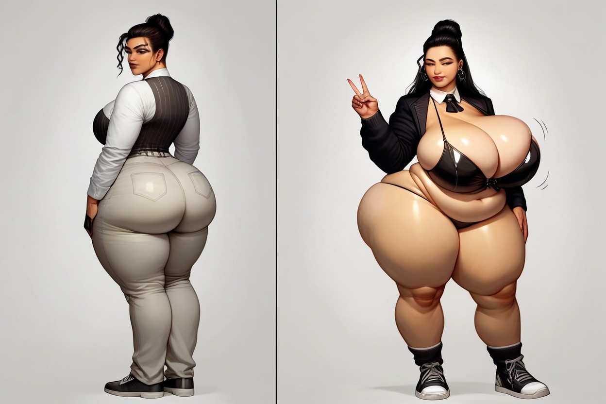 Breast Expansion, Standing Up Confidently Before-and-after, Asian BBW AI Porn