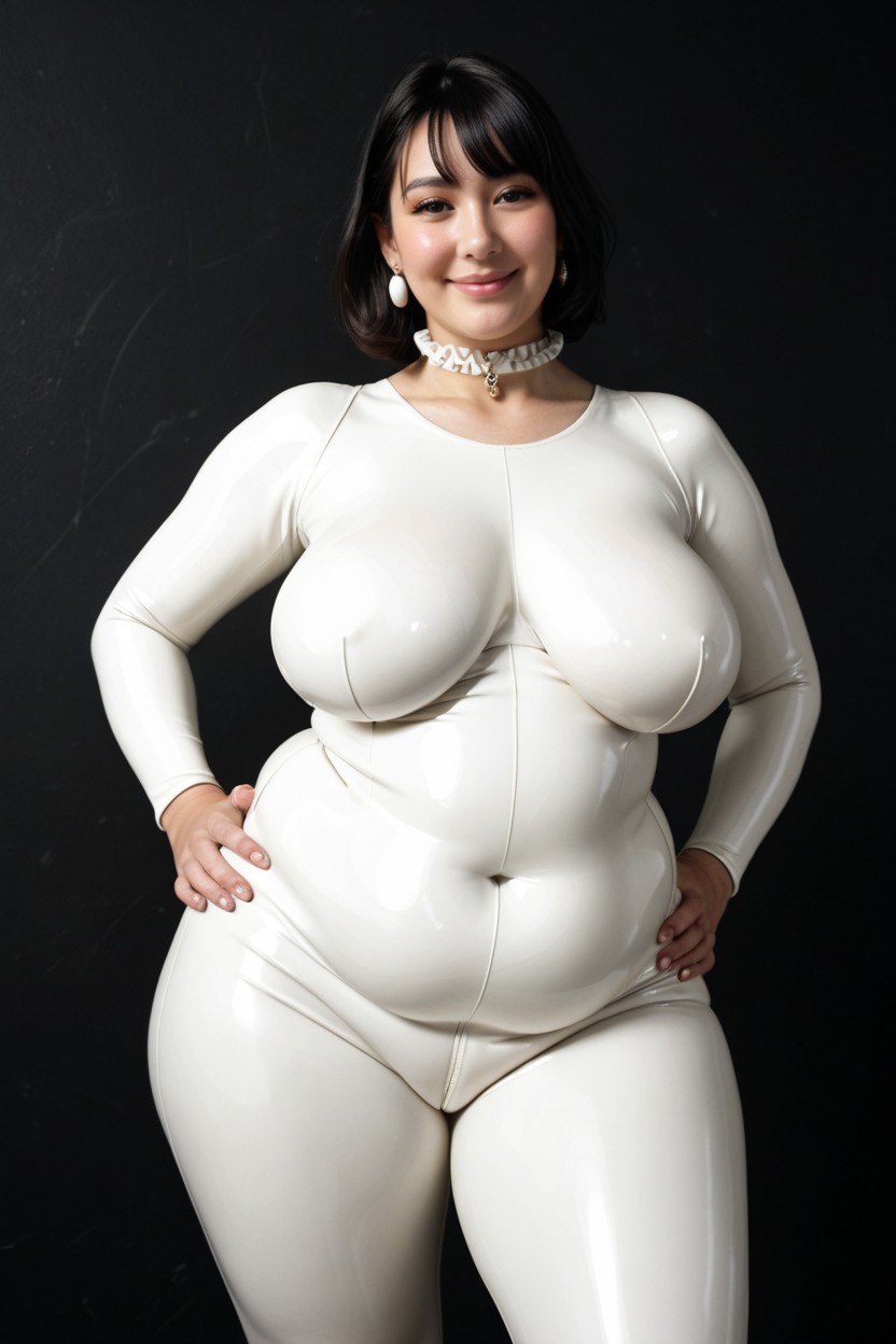 Black Floor, Hands On Hips, Seductive Pretty BBW AI Porn