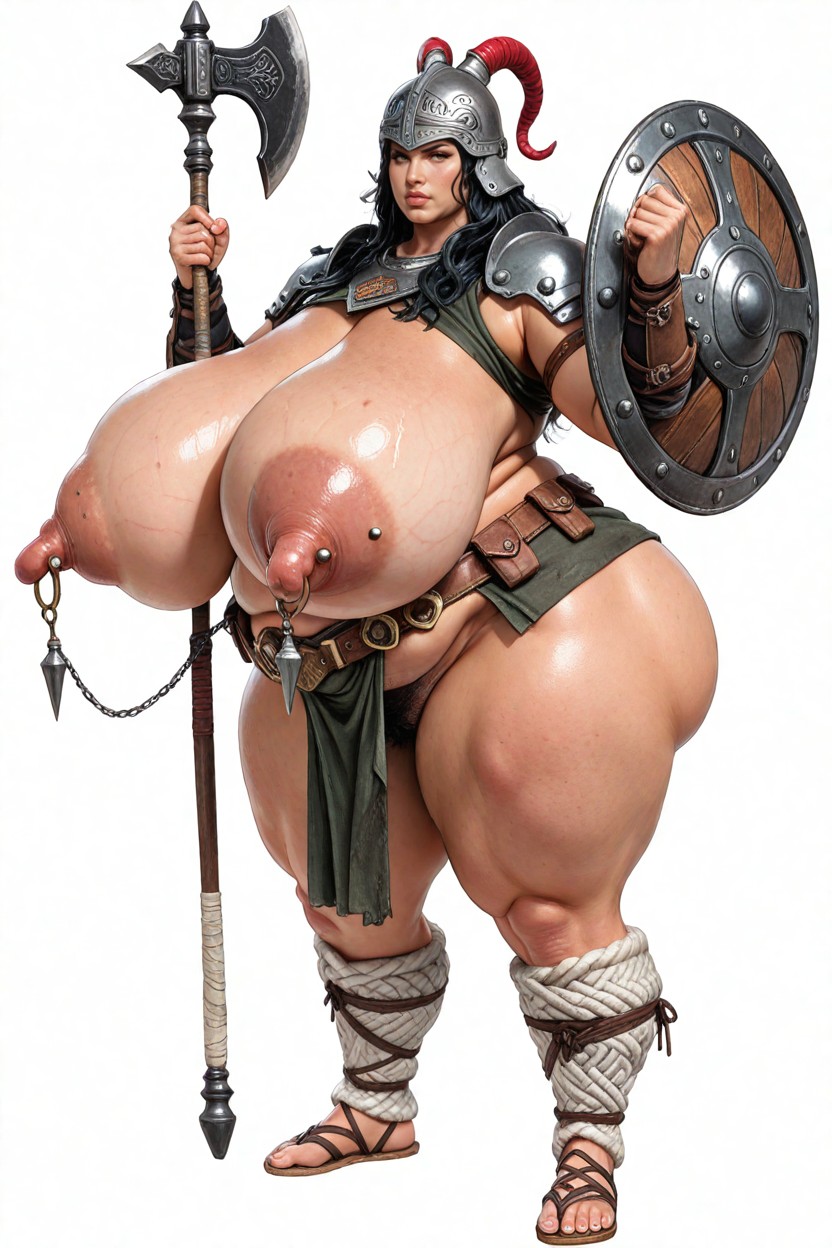 Fighting Stance, Andean Inca Warrior, Hyper Morbidly Obese Belly BBW AI Porn