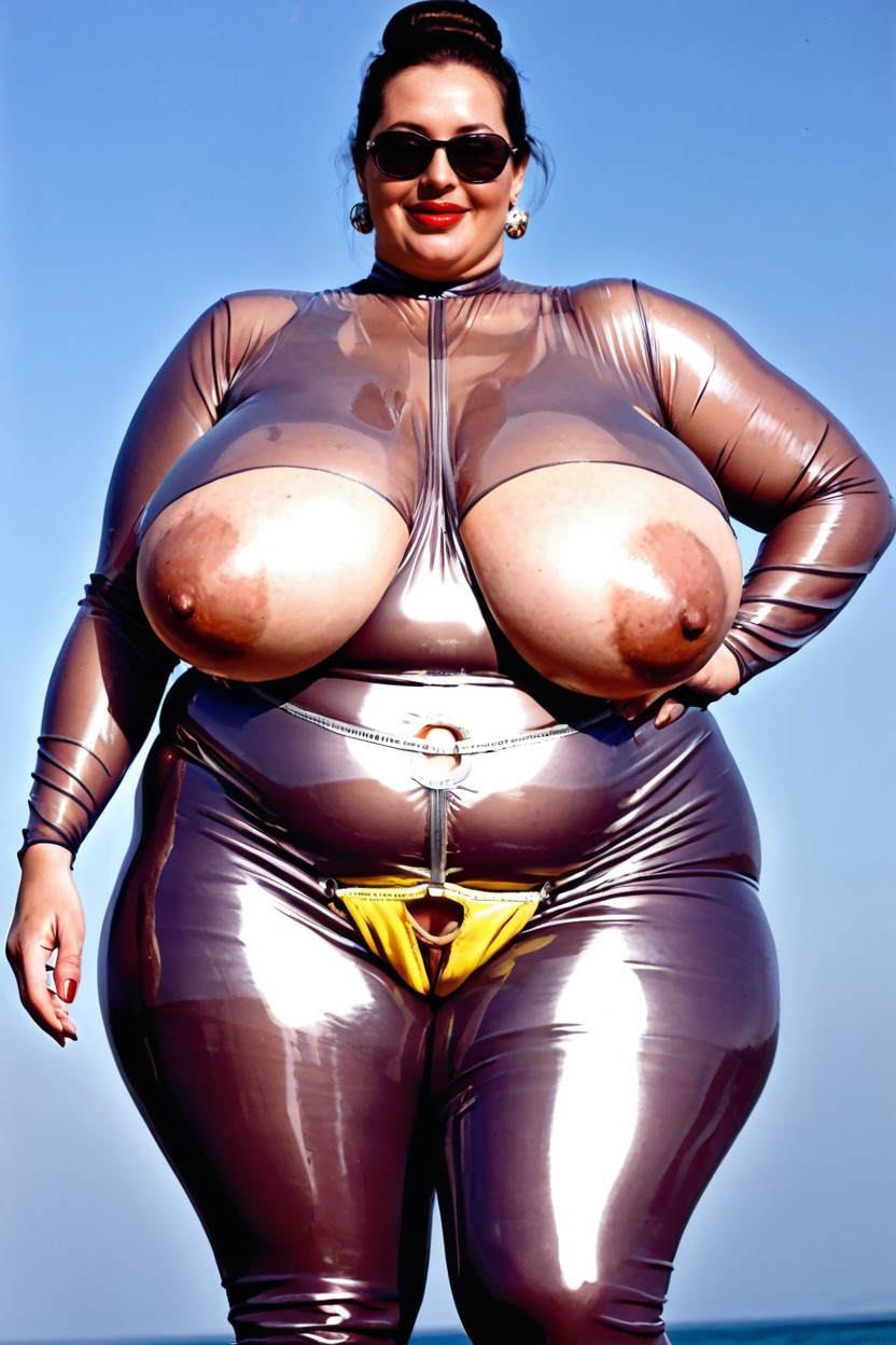 Rich Heavy Makeup, Looking Around, Relaxed Smile BBW AI Porn