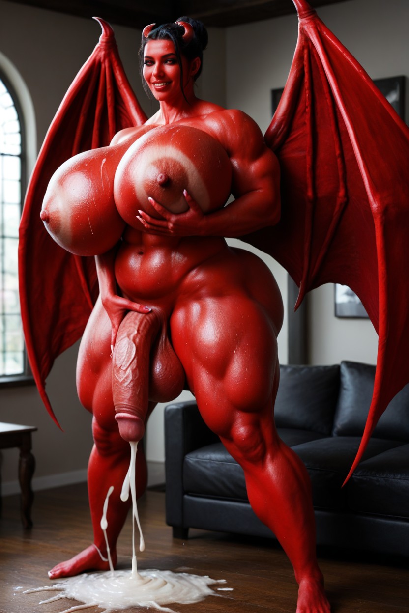 Hyper Muscular Futa Succubus, Bukkake, Huge Excessive Cumshot BBW AI Porn