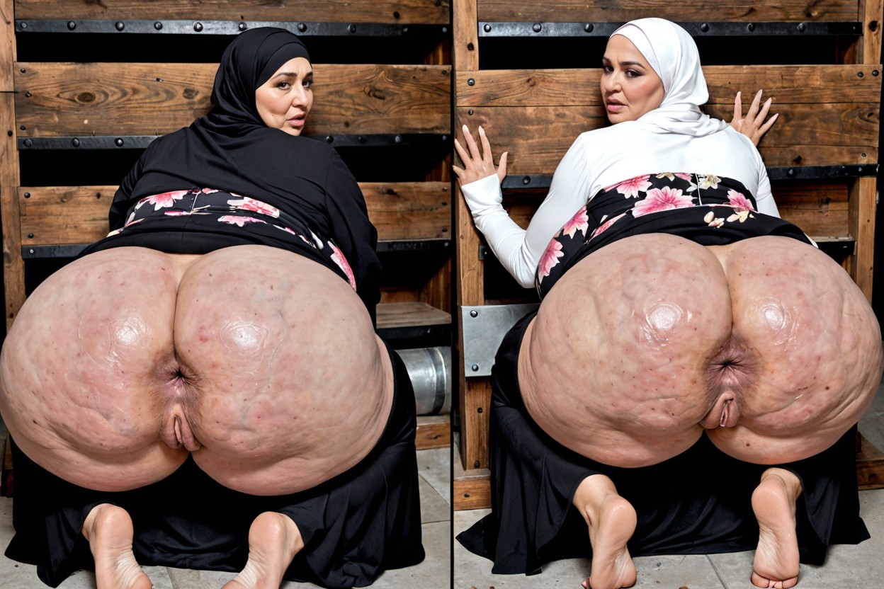 Y-seam Detail On The Buttocks, Tired, Pink Scrunch Butt Long Skirt Hijab Dress BBW AI Porn