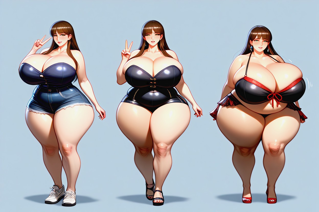 Standing Up Confidently Before-and-after Her Significant Drastic Giant Breasts Expansion And Massive Weight Gain, 18+, Weight Gain BBW AI Porn