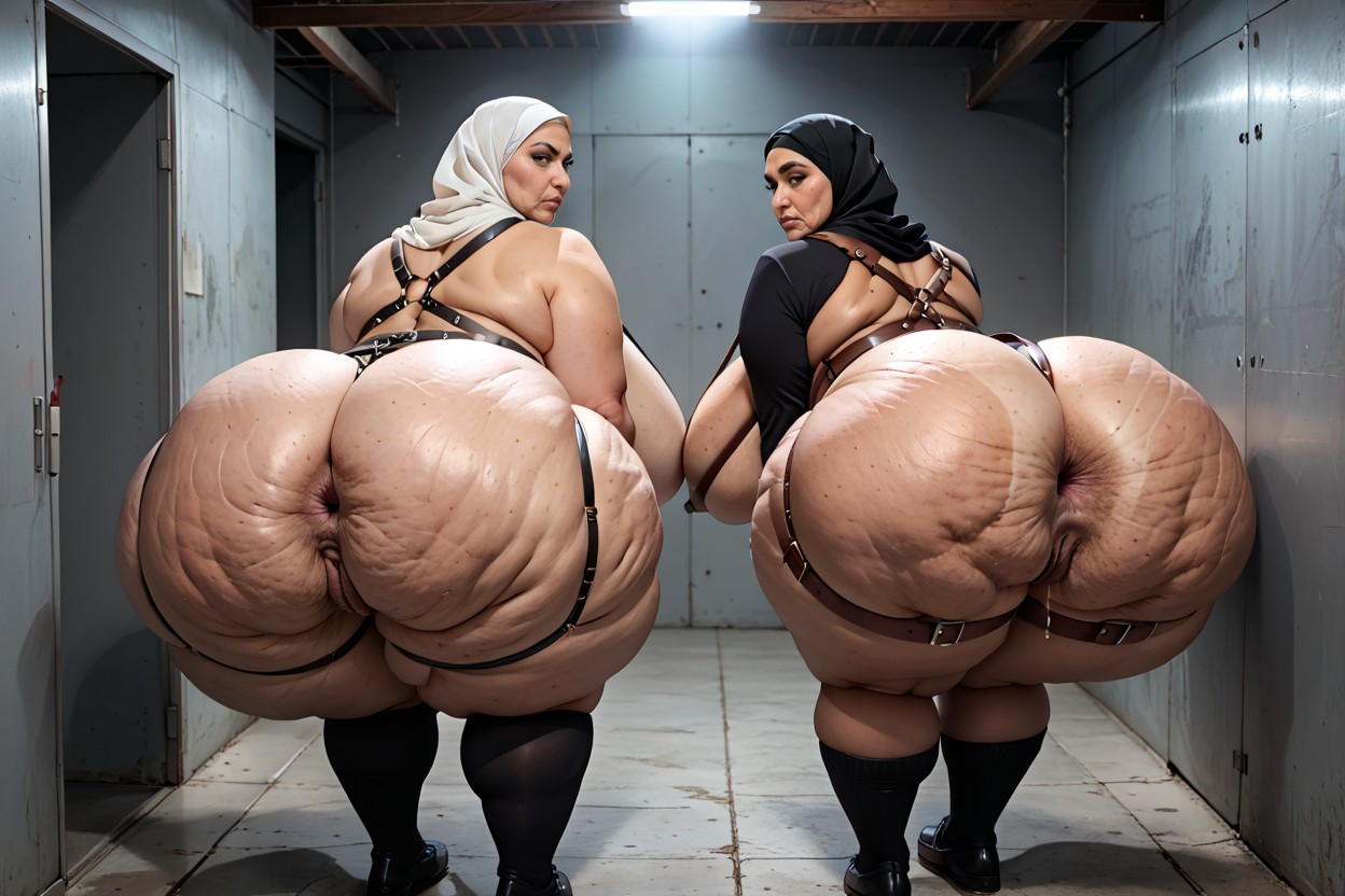 Show Couple Of Identical Women, Hyper Prominent Asscheeks, Full Body BBW AI Porn