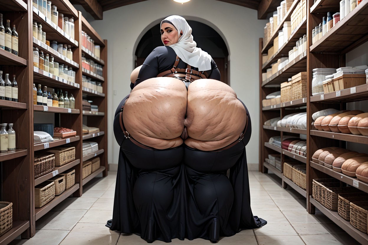 Standing In A Dark Room, Wrinkles, Tight Dress Around Ass BBW AI Porn