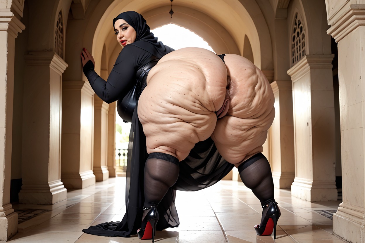Stranding, Obese Hourglass Figure, Middle Eastern Ethnicity BBW AI Porn