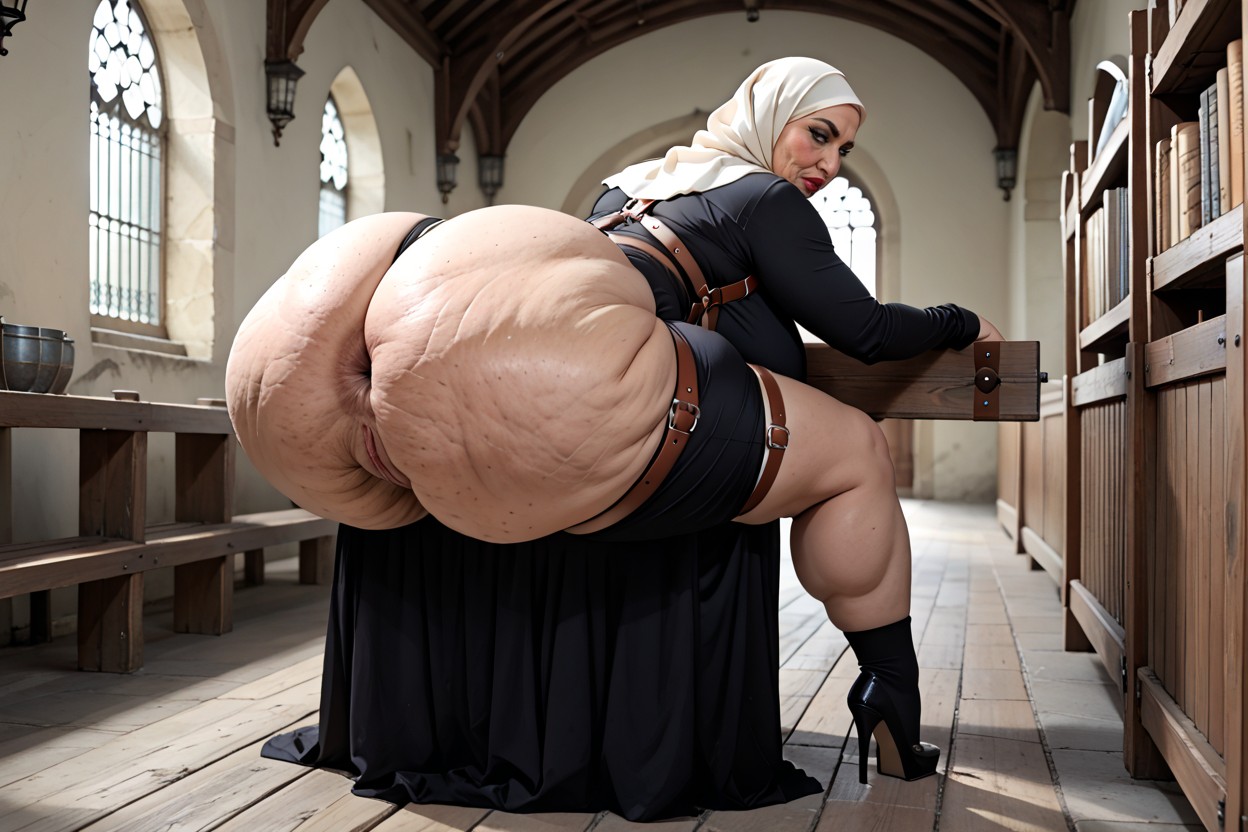 Hourglass Figure, Dark Brown Skin, Standing BBW AI Porn