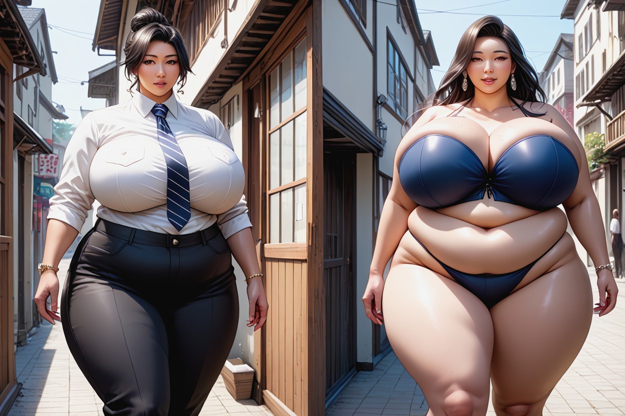 She Is A Very_thick_plump_busty_fat_enlarging_voluptuous_bustier_fatter_hourglass_body Figured Asian American Woman, Breast Growth, Weight Gain BBW AI Porn