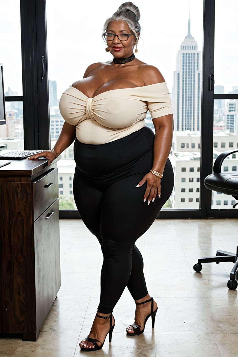 Tight White Office Shirt, Double Chin, Extremely Large Ass BBW AI Porn
