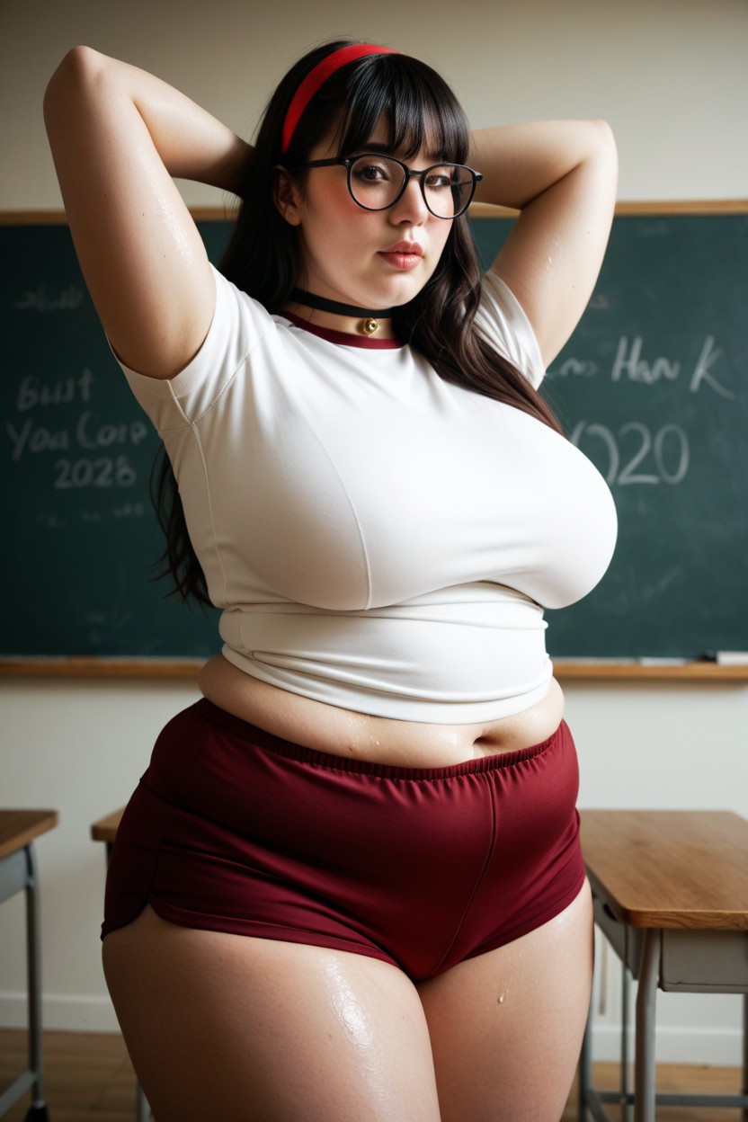 Burgundy Red Boyshorts Buruma, Hair Band, Waist Shot BBW AI Porn
