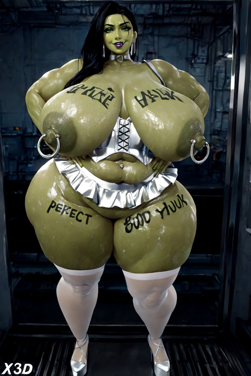 Hyper Doughy Thighs, Front View, Provocative Pose BBW AI Porn