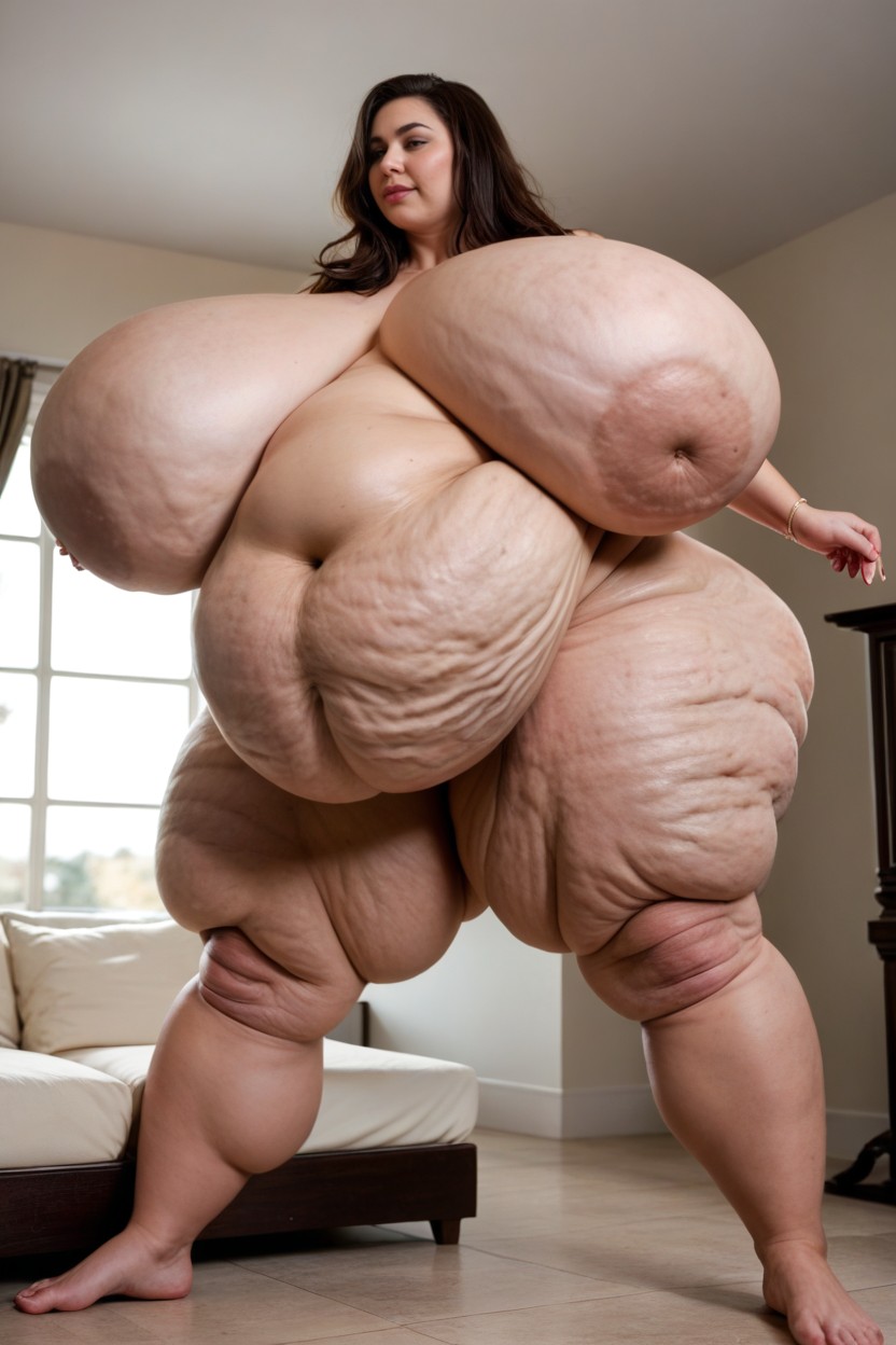 Full Body View, Impossibly Hyper Colossal Hanging Belly, Stretch Marks In Belly BBW AI Porn