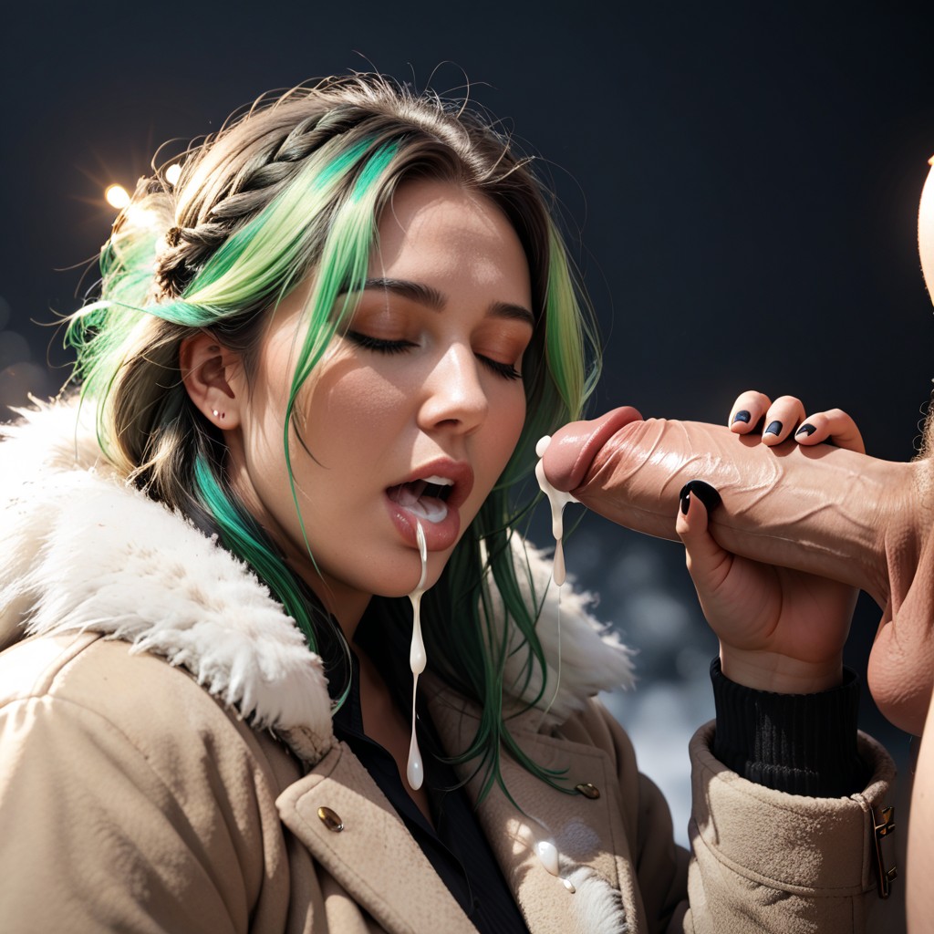 Her Semi-flaccid Colossal Penis Erupts Chunky Cum Shot, Dark Background, Wears Designer Huge Mittens Made Of Shiny Silktwo-color Hair BBW AI Porn