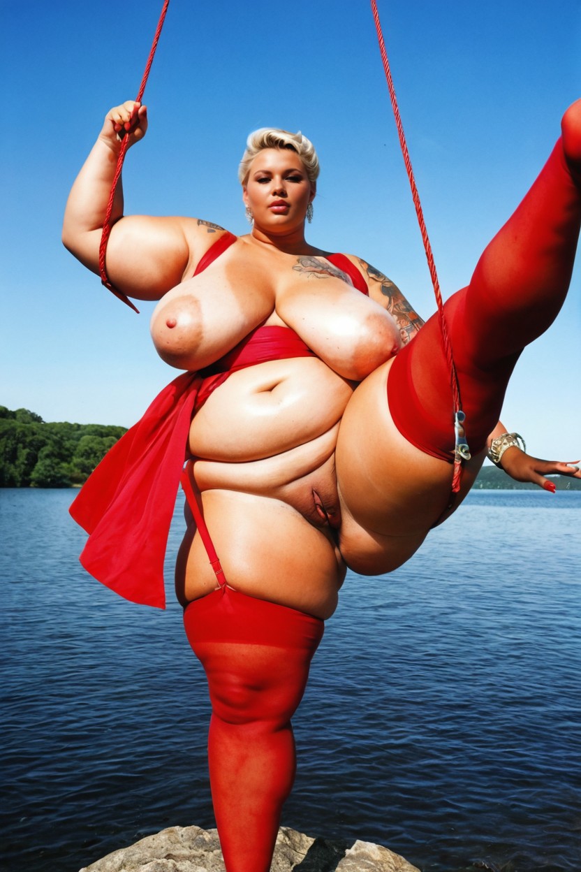Front View, Seductive, Giant Saggy Breasts BBW AI Porn