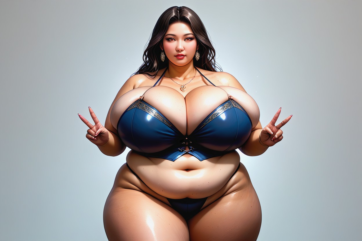 Busty Gargantuan Colossal Huge Fat Beasts Growing Larger, Wearing A Simple Black Peace Bikini Disappearing Under Her Vast Fatter_mega_bustier_curves, Fat BBW AI Porn