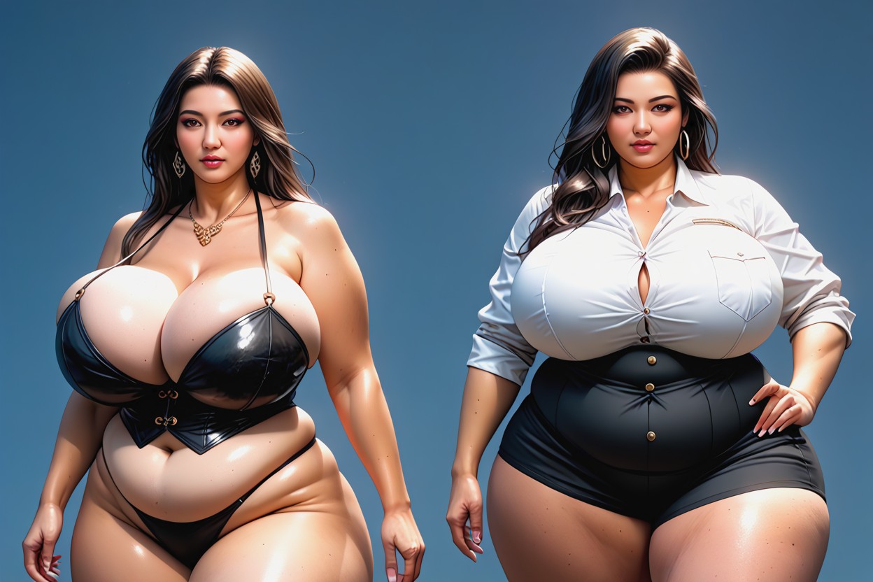 Fat, Breast Growth, Wearing A Simple Black Peace Bikini Disappearing Under Her Vast Fatter_mega_bustier_curves BBW AI Porn