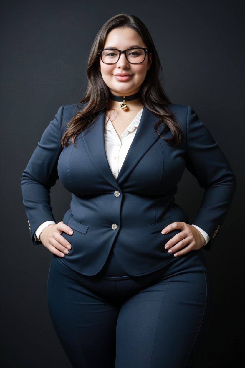 Serious, Round Puffy Face, Plump Figure BBW AI Porn