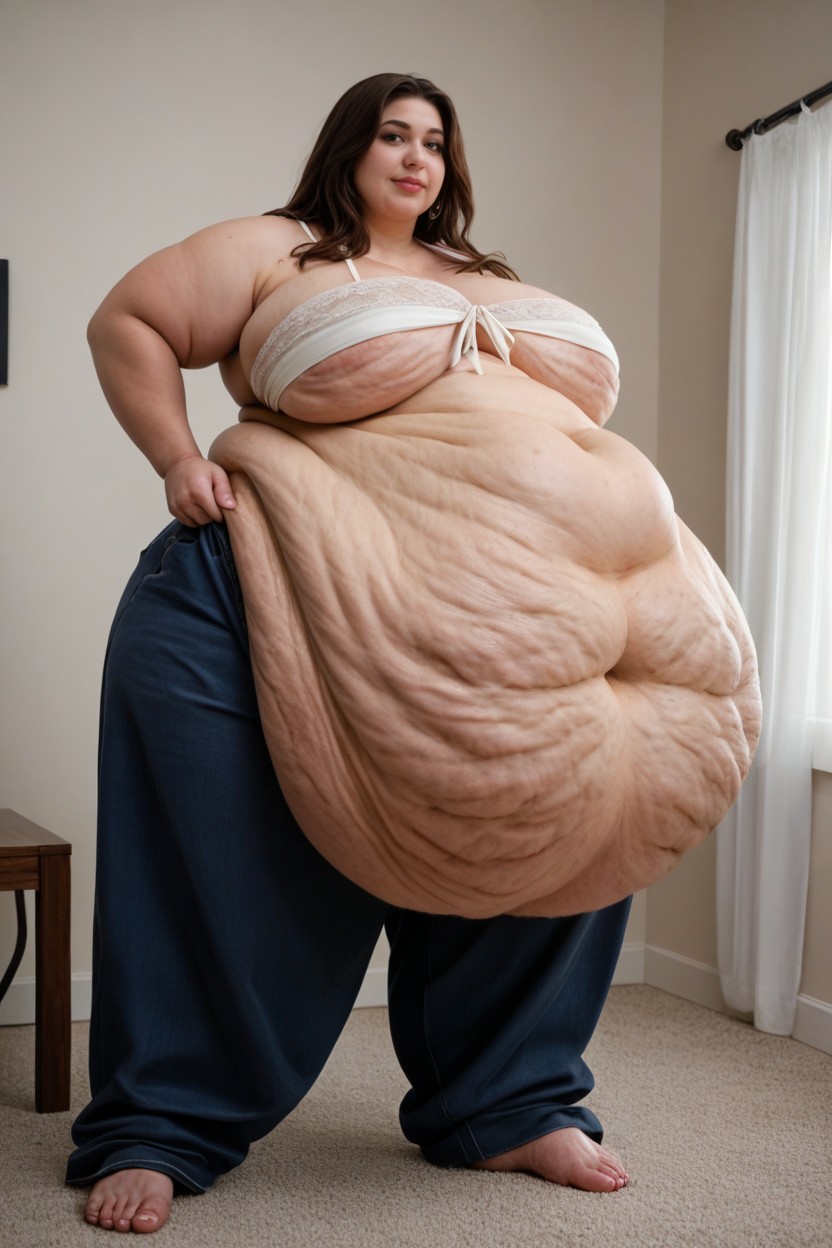 But Her Belly Is Hanging Over The Top Ensure Her Belly Literally Hangs Down To Her Knees! Most Of Her Weight Is In Her Belly Her Belly Is Saggy, Pendulous Hanging Belly, Massive Gut Roll BBW AI Porn