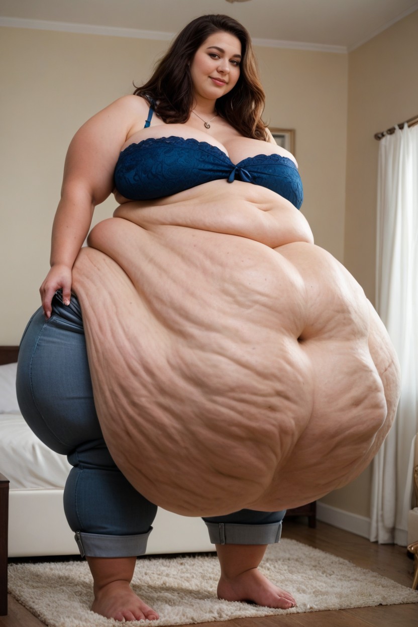 Her Thighs Aren't That Fat As Most Of Her Weight Is In Her Belly, Lying On Back, 25+ BBW AI Porn
