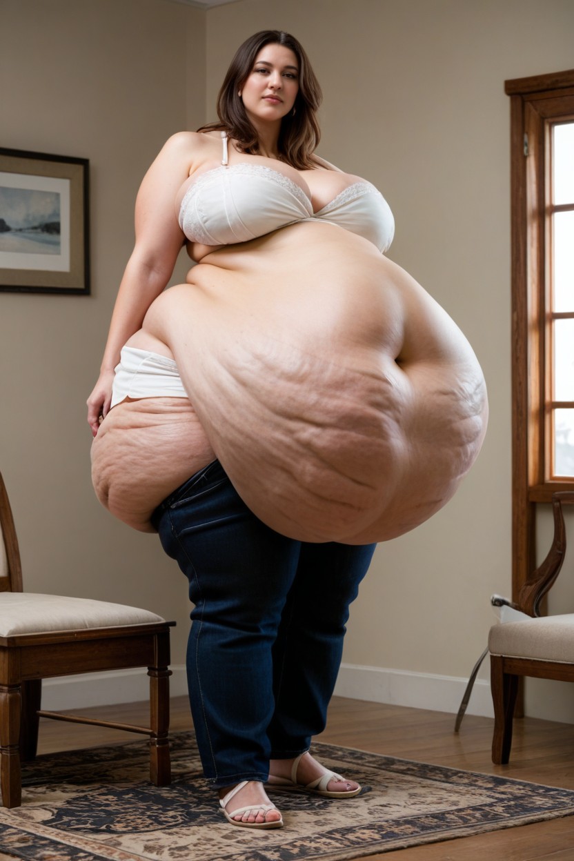 Her Belly Has A Pendulous Look To It, Full Body View, She Is A Hair Cutter In A Barber Shop She Is Wearing Pants Porno BBW IA