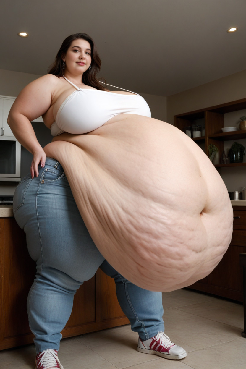 Most Of Her Weight Is In Her Bellyimpossibly Hyper Hanging Belly, Huge Hanging Bellyimpossibly Hyper Colossal Hanging Belly, Morbidly Obese BBW AI Porn