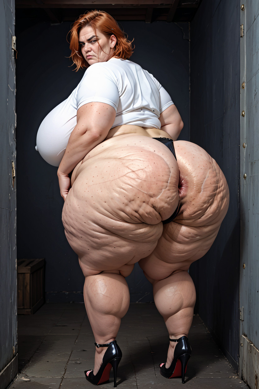 Gaping Reddish Asshole, Hyper Colossal Obese Ass, Bored BBW AI Porn