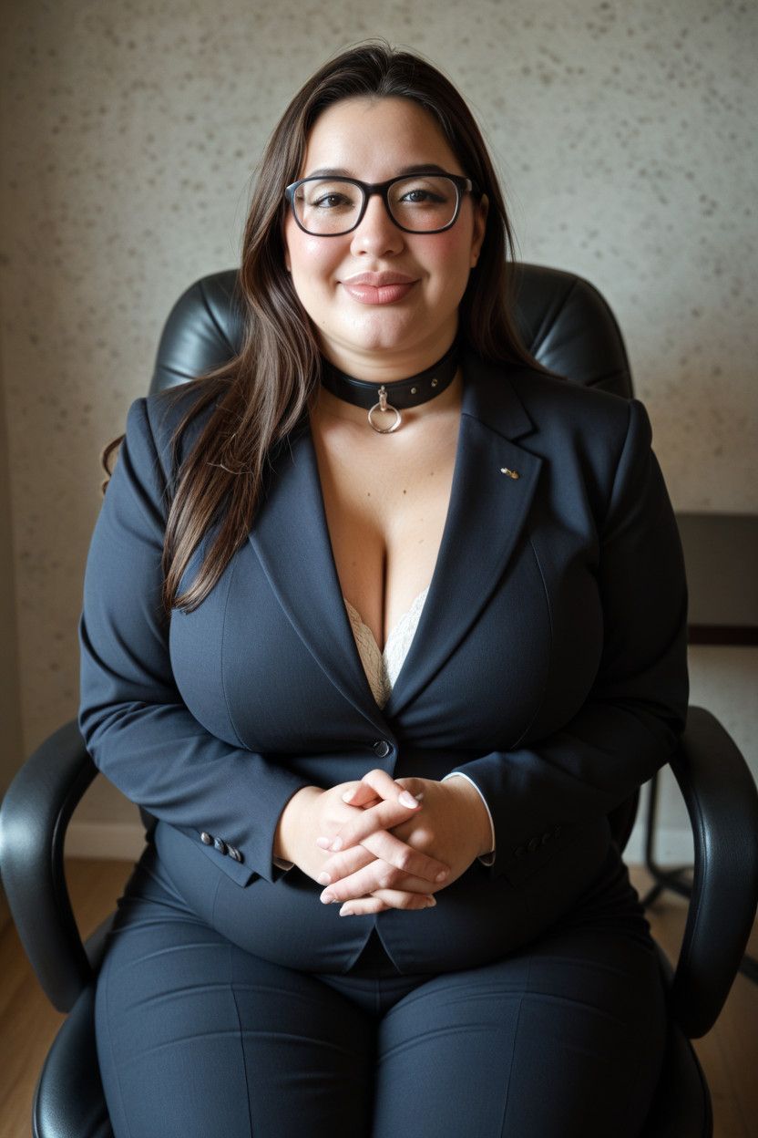 Muted Tones, Sleek Straight Long Hair, Arms Together BBW AI Porn