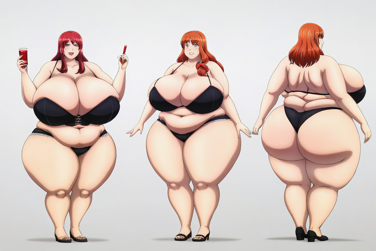 Lorathe_most_fattened_titanic_hugely_fat_breasts, Lee, Wearing A Simple Black Peace Bikini Disappearing Under Her Vast Fatter_mega_bustier_curves BBW AI Porn